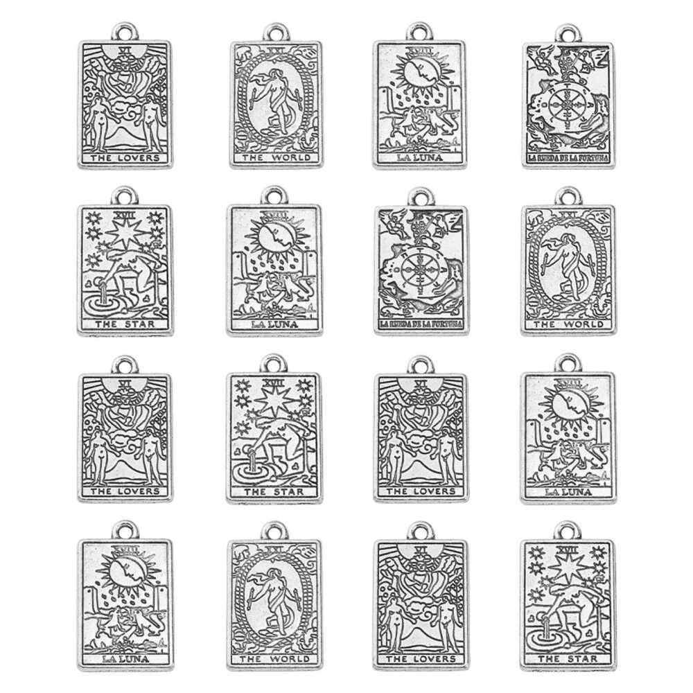 9323 50 Pcs 5 Styles Antique Style Tarot Card Charms Rectangle with Tarot